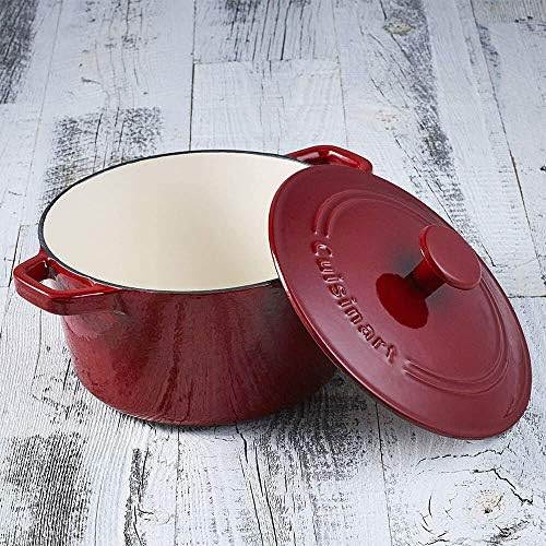 Cuisinart Chef's Classic Enameled Cast Iron Dutch Oven with Lid, Porcelain Enameled Interior, Oven Safe, Induction Compatible, 3-Quart, Round, Cardinal Red