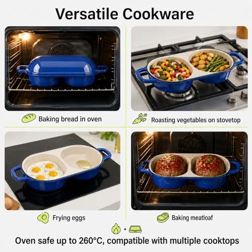 Mini Enameled Cast Iron Bread Loaf Pot with Lid, 6-Inch Double Dutch Oven