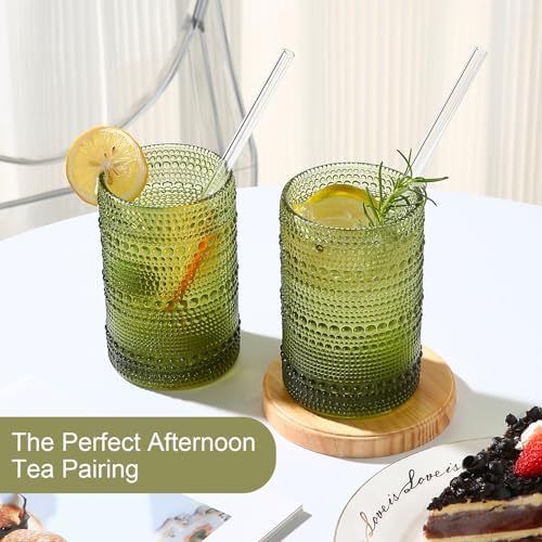 ZMOWIPDL Drinking Glasses Set of 6,15 oz Green Hobnail Glass Cups