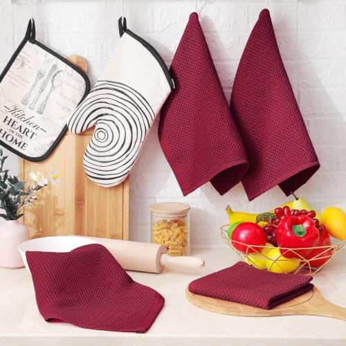 Homaxy 100% Cotton Waffle Weave Kitchen Dish Cloths 6-Pack, Magenta