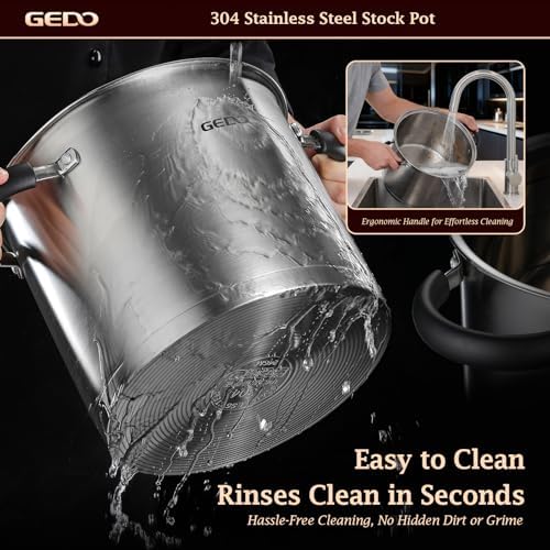 GEDO Food-Grade 304 Stainless Steel Stock Pot, Thickened Cooking Pot with Tempered Glass Lid, Heat-Resistant Handles, Fits All Stovetops for Soup Stew Canning, Dishwasher Safe (13.2, Quarts)