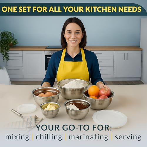 Stainless Steel Mixing Bowls with Lids Set of 5, Nesting Metal, 0.5-5 Qt