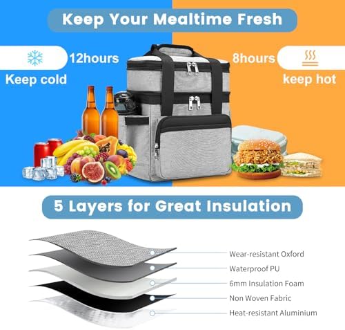 holuxer Lunch Bag & Lunch Box for Men Women - Large Double Deck Soft