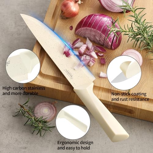 Stainless Steel Knife Set, Knife Block Sets with Built-in Sharpener,15-Piece Block Set with Block and Ergonomic Handles