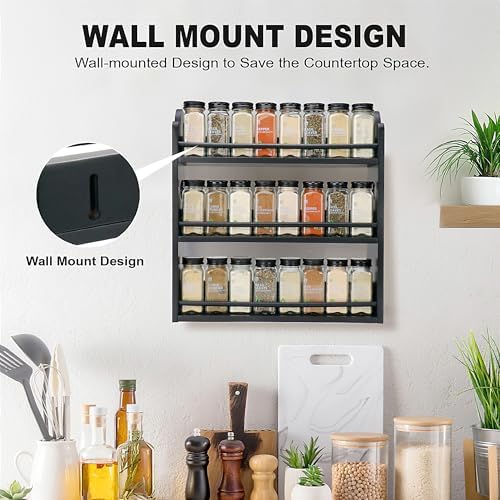 3-Tier Bamboo Spice Rack, Wall Mount & Countertop Spice Organizer