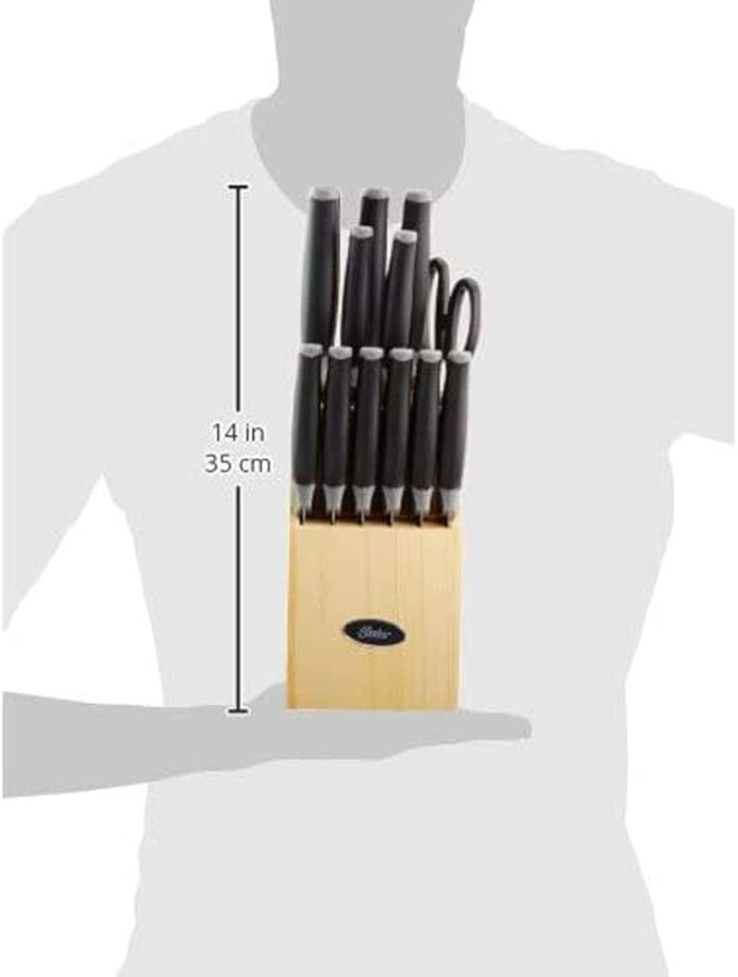 Oster 81007.14 Lindbergh 14 Piece Stainless Steel Cutlery Set Black Block With Sharpener, Teal Handle Kitchen Knives Set,Teal/Black