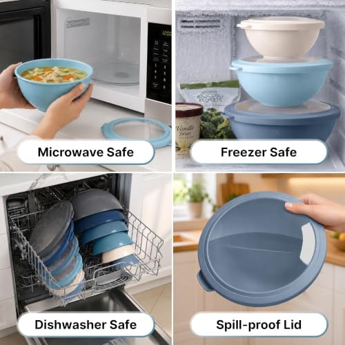 Zulay Kitchen 12 Piece Plastic Mixing Bowls with Leak-Proof Lids Set - Microwave and Freezer Safe Kitchen Mixing Bowls for Preparing, Serving and Storing - Large Nesting Bowls (Twilight Ombre)