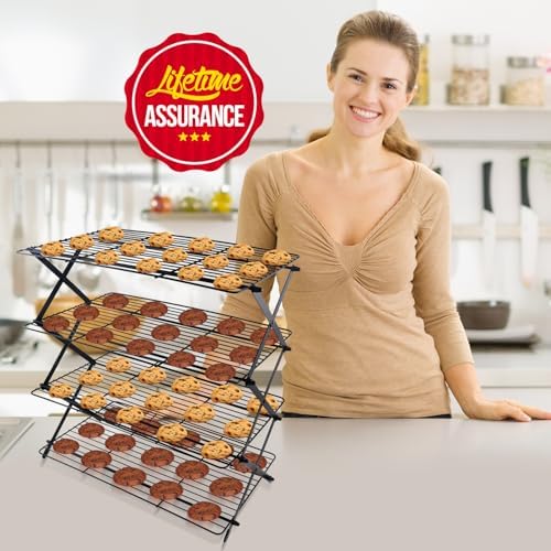 4-Tier Collapsible Cooling Rack For Baking - Expandable & Foldable Cookie Cooling Wire Rack - Baking Rack - Foldable Cooling Rack For Baking Supplies - Premium Quality & Sturdy Legs
