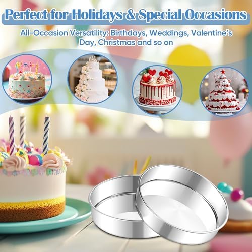 E-far 8 Inch Cake Pan Set of 2, Stainless Steel Round Baking Pans Tins Mold