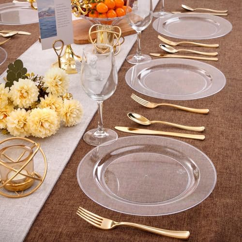 bUCLA 30PCS Clear Plastic Dinner Plates Disposable - 10.25" Heavy Duty Clear Plastic Plates for Party & Wedding