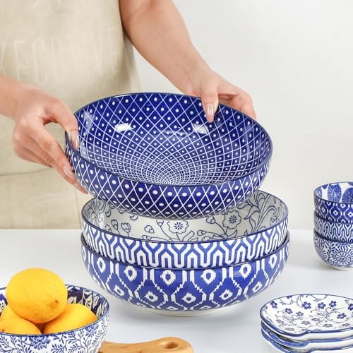 Selamica 60 OZ Ceramic Serving Bowls, Set of 3, Vintage Blue
