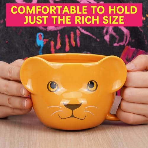Lion Mug, Ceramic Coffee Mug, 16 oz, Yellow