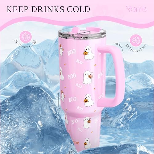 YOME 40 oz Halloween Tumbler with Handle and Flip Straw for Women | Stainless Steel Insulated Water Bottle | Keeps Drinks Cold | Dishwasher Safe | Cupholder Friendly | Gift Gym Travel Yoga