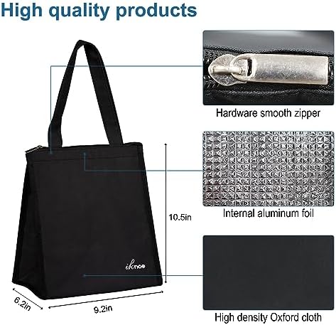iknoe 9L Insulated Lunch Bag for Men & Women, Leak-Resistant Plainblack