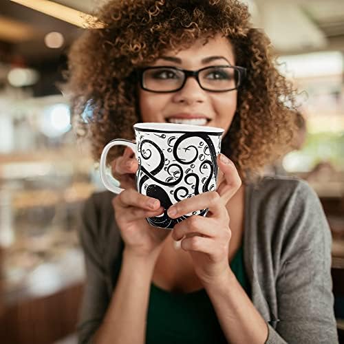 Karma Gifts 14 oz Black and White Boho Mug Octopus - Cute Coffee and Tea Mug - Ceramic Coffee Mugs for Women and Men
