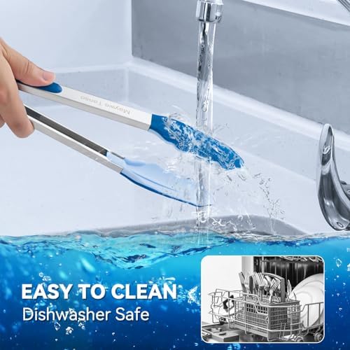 12-Inch Kitchen Tongs for Cooking with Silicone Tip,Classic Blue