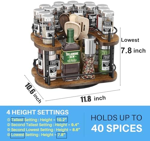 SNTD Lazy Susan Spice Rack Organizer for Cabinet, Wood, Vintage, 12 in