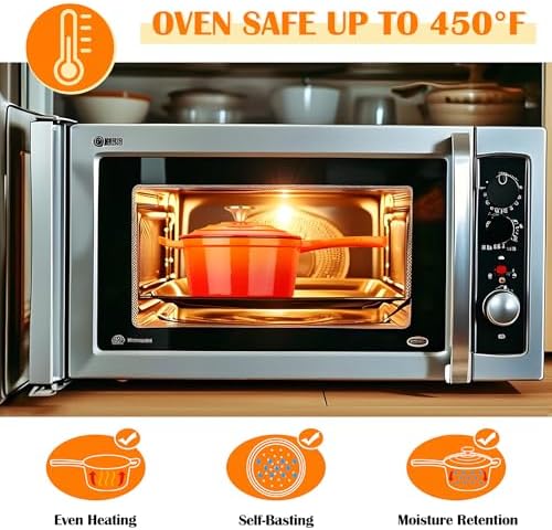 E-far Enameled Cast Iron Sauce Pan, 2 Quart Dutch Oven Saucepan with Lid, Small Sauce Pot for Cooking, Boiling, Healthy & Non Toxic, Induction & Oven Safe, Orange