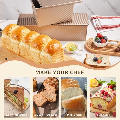 KITESSENSU Pullman Loaf Pan with Lid, 2 lb Dough Capacity, Gold