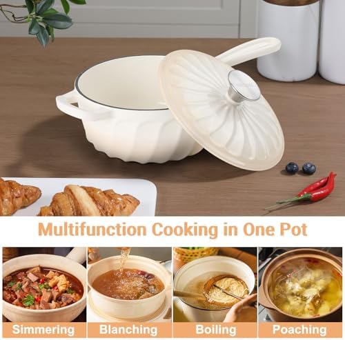 Enameled Cast Iron Sauce Pan with Lid, 2 Quart Saucepan with Lid
