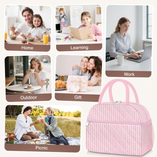 KUBYA Lunch Box for Women Adult Men, Cute Insulated Lunch Bag Women Quilted Reusable Large Lunch Boxes Tote Bag Leakproof Simple Thermal Cooler Bag for Work Office Picnic