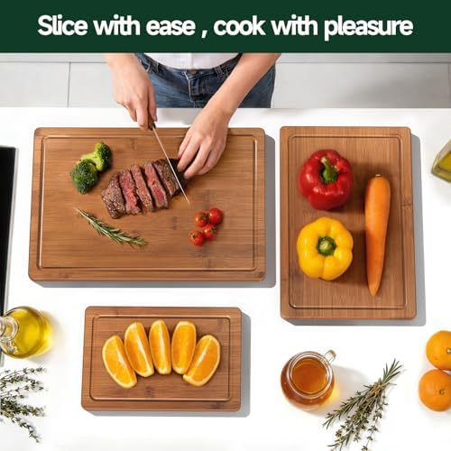 3-Piece Set Deep-Carbonized Bamboo Cutting Board for Kitchen, Carbonized