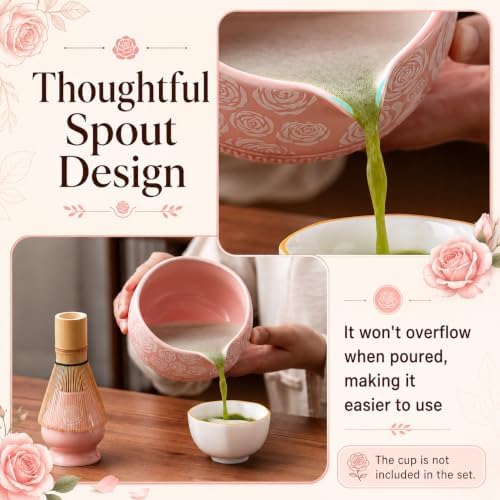 Buucup Matcha Whisk Set, Ceramic Matcha Kit with Bowl & Tools, Rose Pink