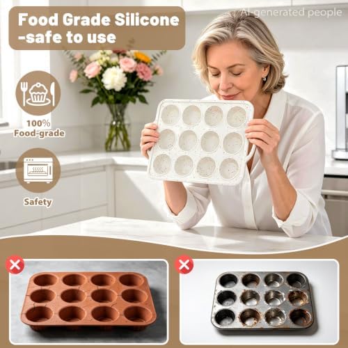 Silicone Mini Muffin Pan Set: 12 & 24 Small Cupcake Baking Pan with Frame