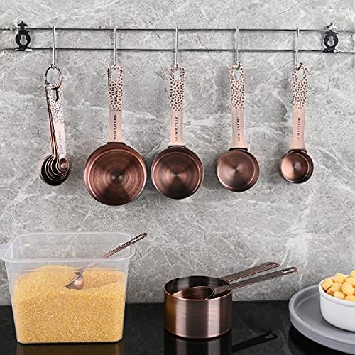 Measuring Spoons Set, Copper Measuring Spoons Set, Stainless Steel Measuring Spoons, Copper Plated Measuring Spoons, 6 Measurer Spoons (Copper-6spoons+1ring)