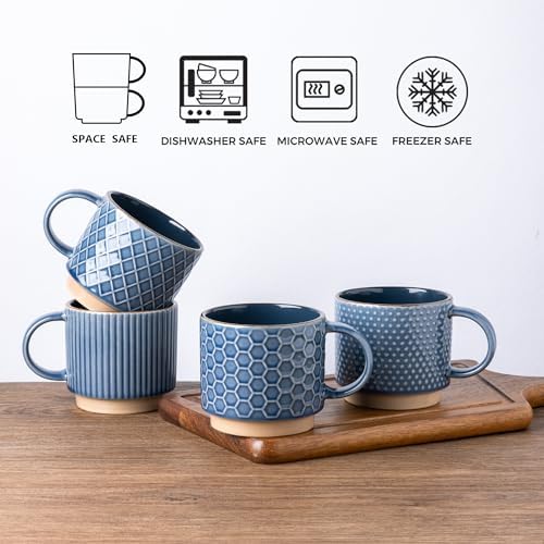 GBhome 6 OZ Stackable Coffee Mugs Set of 4, Ceramic Coffee Cups Set