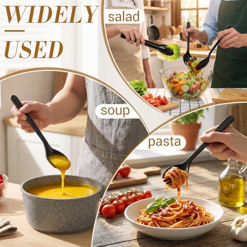 FoldTier 36 Pcs Disposable Plastic Serving Utensils Set Black Serving Spoons Forks Tongs, Disposable Utensils for Party Weddings Birthday Dinner Buffets Banquets