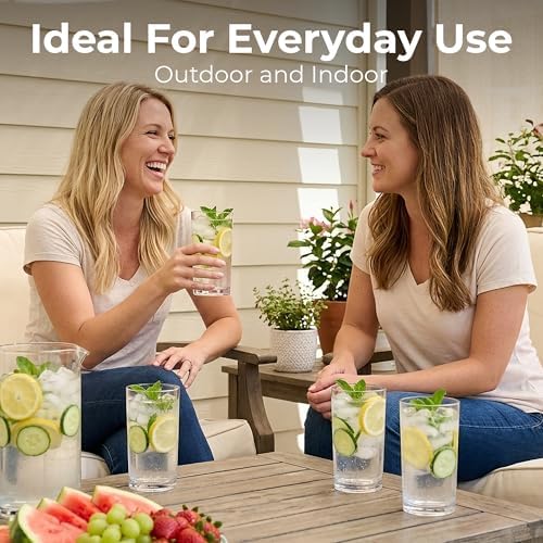 Zulay Kitchen Plastic Drinking Glasses (Set of 8) – 16oz Acrylic Shatterproof Water Cups for Home, Kitchen & Outdoors – Crystal Clear Glass Look – BPA & Lead-Free – Top-Rack Dishwasher Safe