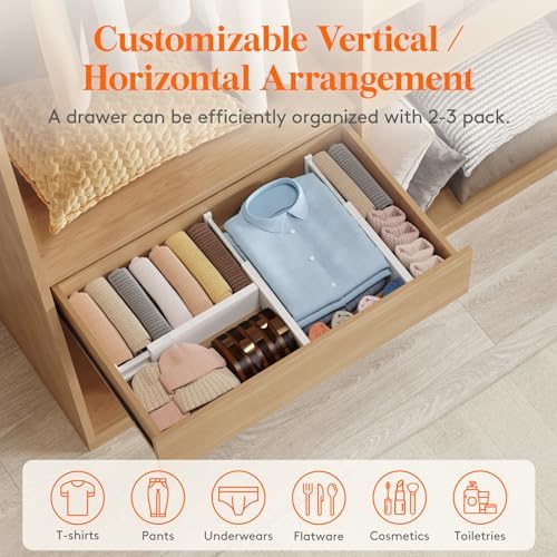 Lifewit 4" High Upgrade Drawer Divider, Adjustable Drawer Organizer Clothes