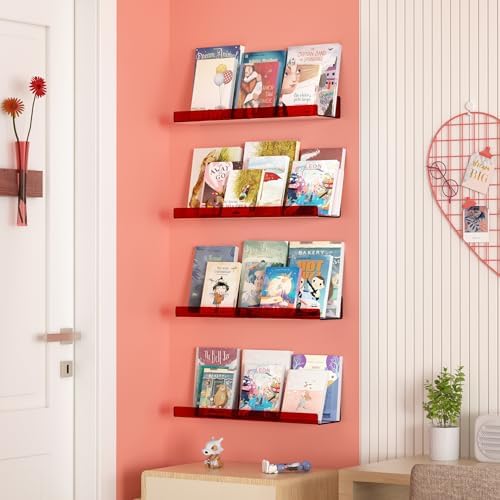 upsimples 4 Pcs 15" Acrylic Shelves for Wall Decor and Display, Red