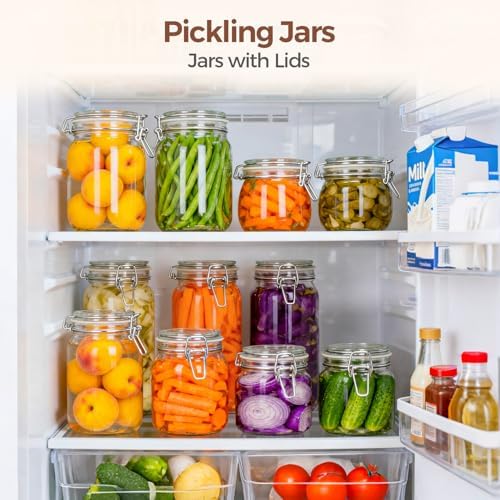 ComSaf Square Glass Pickling Jars 27 oz 6 Pack with Airtight Lids Pantry