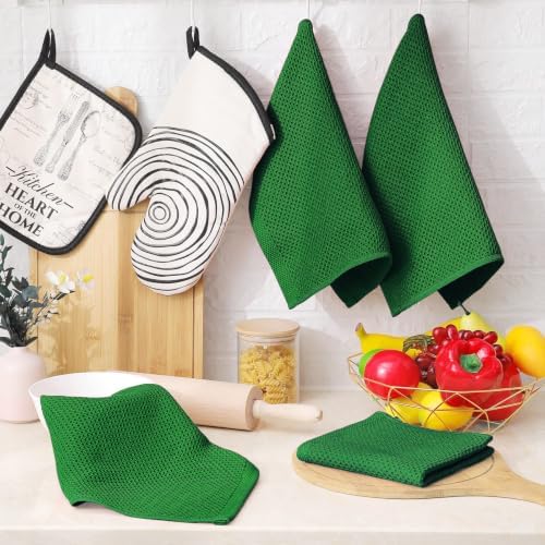Homaxy 100% Cotton Waffle Weave Kitchen Dish Cloths 6-Pack, Forest