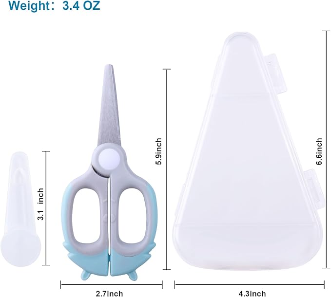 Baby Food Scissors Kicthen Shears - Healthy Portable Cute Kitchen Scissors with Dust Cover and Storage Travel Case - Ideal for Cutting Meat, Chicken, Vegetables, Fruits(Bee Blue+Panda Pink)
