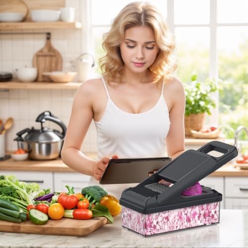 12-in-1 Vegetable Chopper 7 Blades, Veggie Cutter with Handle, Grey