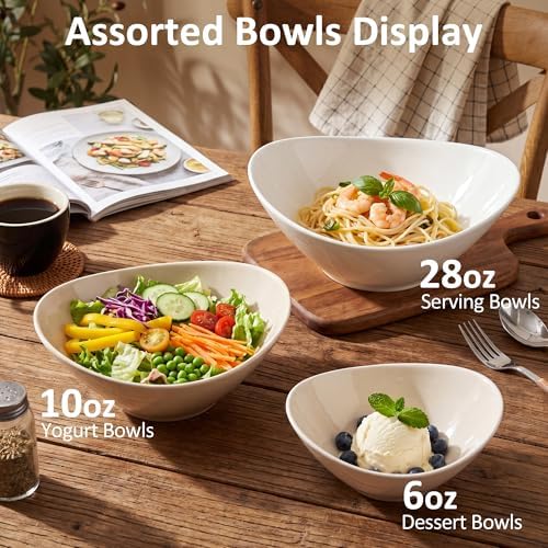 Teocera 7 Inch Salad Bowls Set of 4, 28 oz Large Bowls– Microwave & Dishwasher Safe, for Pasta, Snacks, White