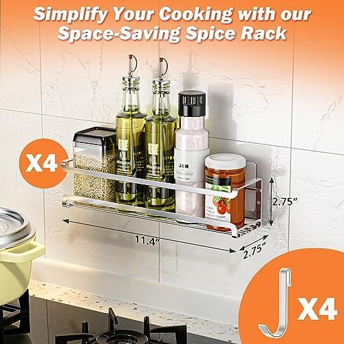 Bunoxea Spice Rack Wall Mounted 4 Pack, Chrome,For Spice Jars & Seasonings