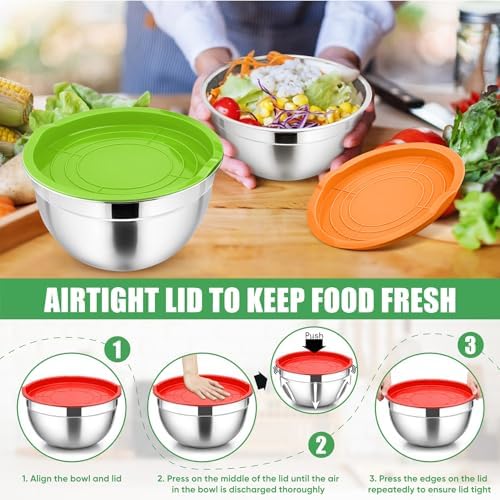 P&P CHEF Metal Mixing Bowls with Lids Set, Airtight Lids & Multicolor