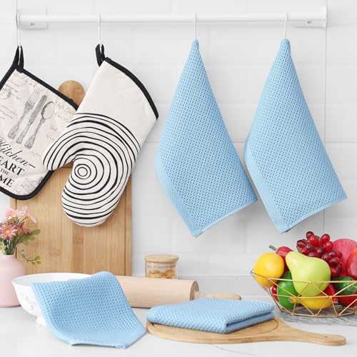 Homaxy 100% Cotton Waffle Weave Kitchen Dish Cloths 12-Pack, Sky Blue