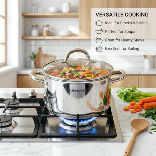 SUNHOUSE Whole-Clad 12 Quart Stainless Steel Stock Pot with Lid