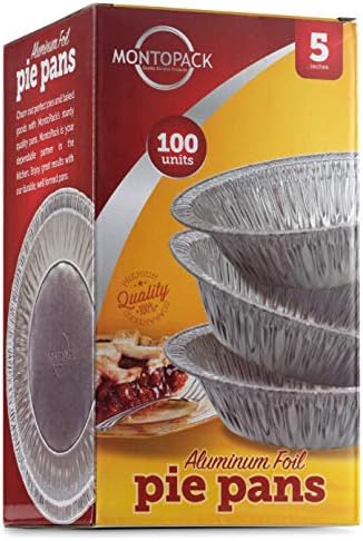 MontoPack Disposable 5" Aluminum Foil Pie/Tart Pans (100 Pack) | 5 Inch Round Cake Pan for Baking Personal Mini Pies, Homemade Cakes & Quiche | Oven Safe Foil Tins Easily Stack & Store Freeze & Reheat