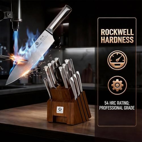 imarku 16PCS High Carbon Stainless Steel Kitchen Knife Set with Wood Block
