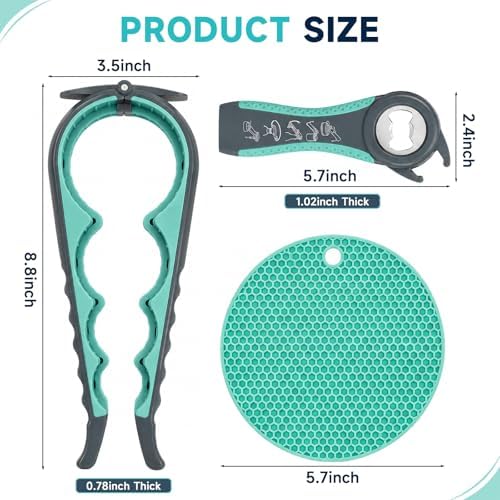 KORCCI Jar Opener for Weak Hands, Seniors with Arthritis, 3-Piece Set with 5-in-1 Bottle Opener, Can Opener & Non-Slip Rubber Gripper Pad, Easy Grip Lid Opener for Arthritic Hands