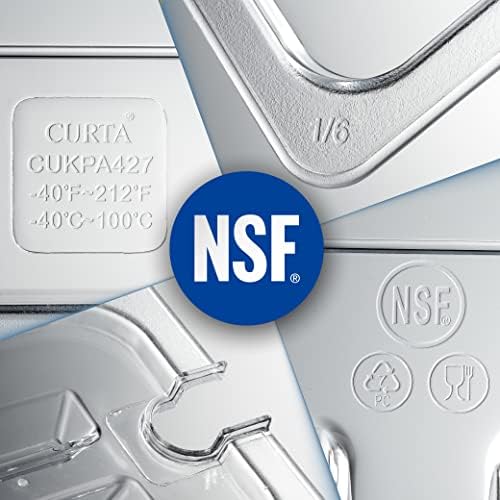 CURTA 6 Pack NSF Notched Food Pan Cover, 1/6 Size Clear Polycarbonate Lid with Handle for Commercial Food Pan, Dishwasher & Freezer Safe Plastic Clear