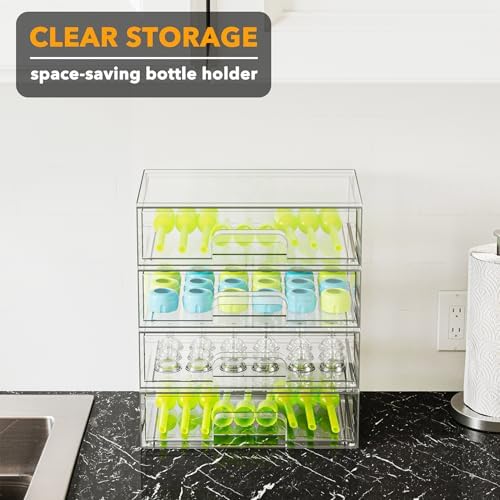 SpaceAid Bottle Storage Organizer Baby - Acrylic Bottles Station Organizer Container, Stackable Clear Drawers for Countertop, Vanity, Bathroom, Cabinet, Pantry Organization, 4 Pack, 4L, 13.7"H