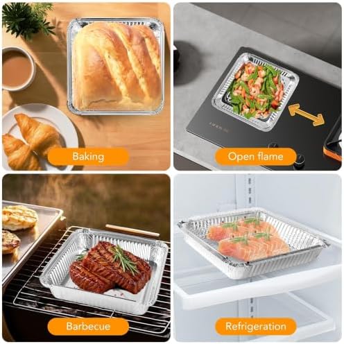 40 Pack 8x8 Inch Aluminum Pans with Clear Plastic Lids - Square Baking Cake Pans - Foil Pans with Lids - Disposable Food Containers Great for Cooking, Heating, Storing, Prepping Food