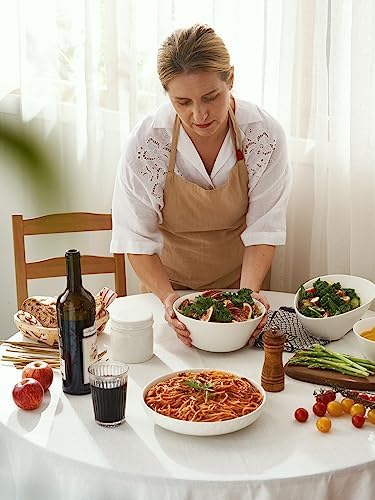 DOWAN Large Salad & Soup Bowls - 60 OZ Ceramic White Bowls for Ramen, Pho, Pasta, Fruit and Snacks - Set of 4, Microwave & Dishwasher Safe